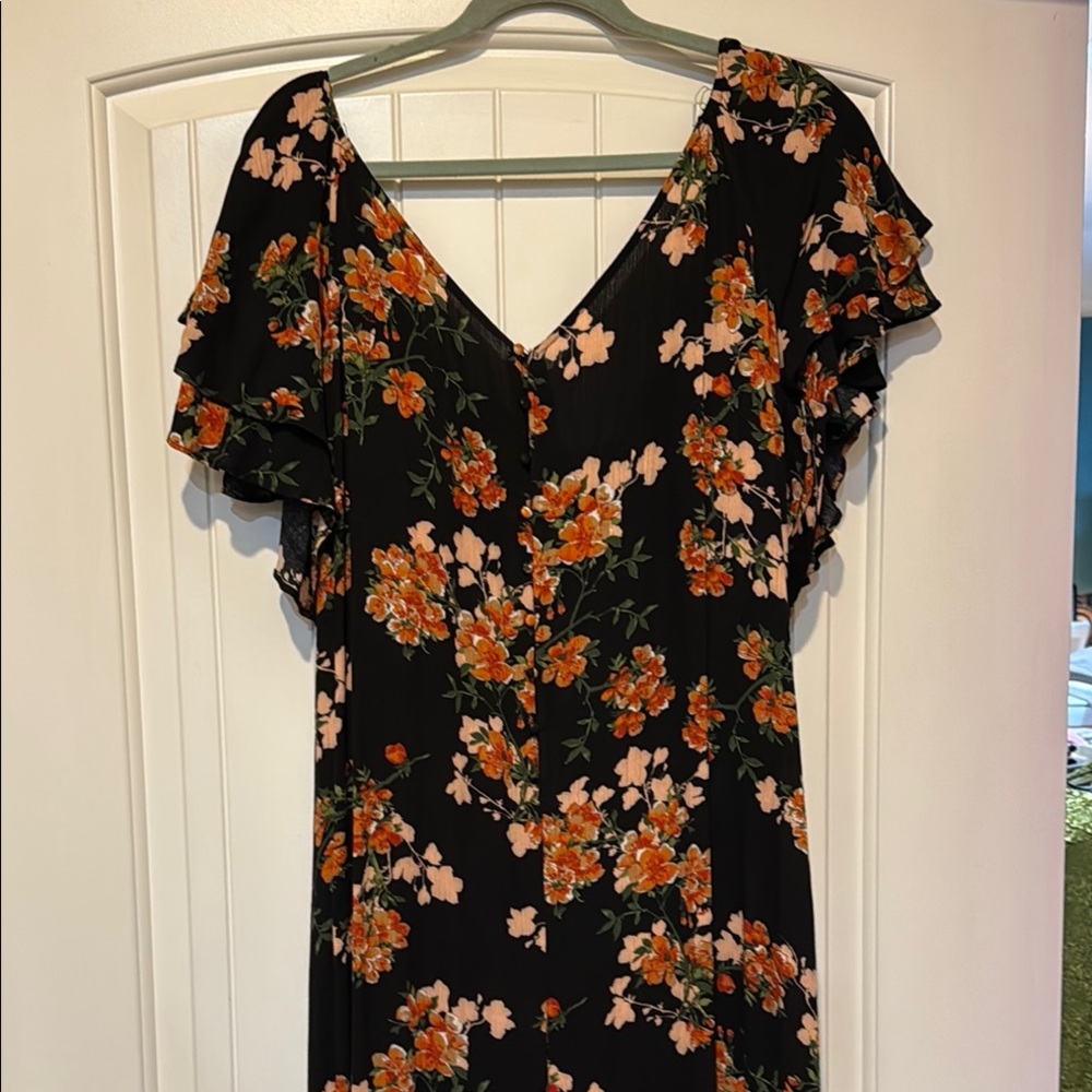 Two Lips Orange Ruffled Maxi Jumpsuit V-Neck